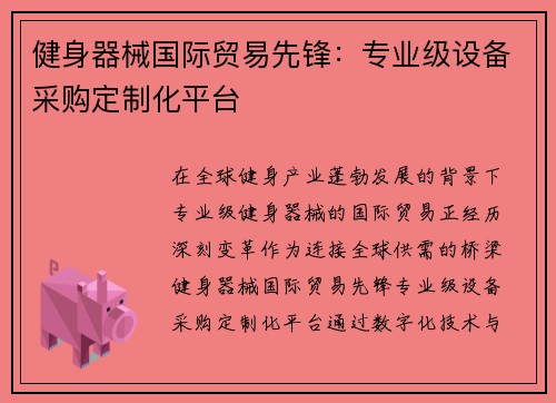 健身器械国际贸易先锋：专业级设备采购定制化平台