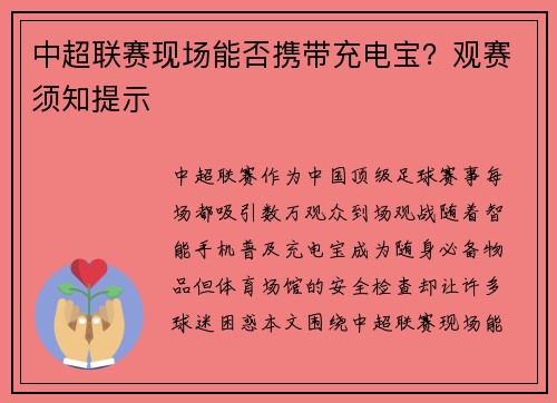 中超联赛现场能否携带充电宝？观赛须知提示